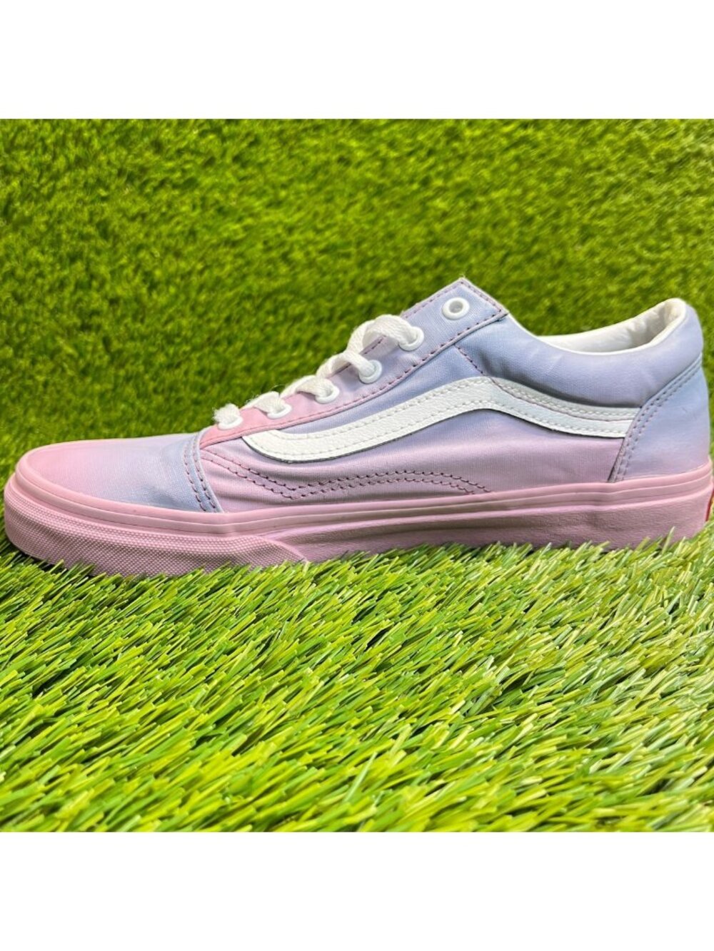 Vans Old Skool Girls Size 7Y Pink Blue Gum Athletic Skateboard Shoes Sneakers